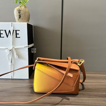 Mini Puzzle Bag In Soft Grained 18CM Yellow And Tan Calfskin