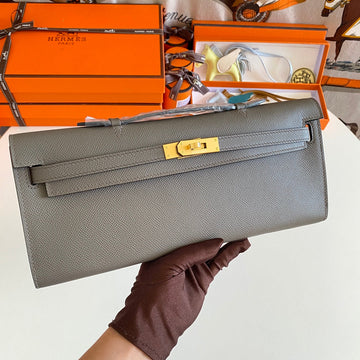 HM Kelly Cut 31 Fossil Gray Epsom Leather Gold Hardware 229052