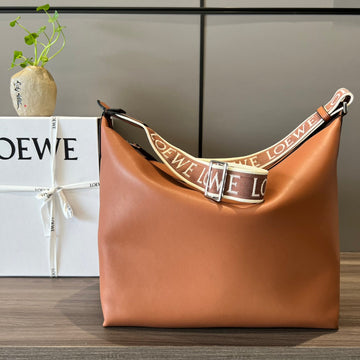 Loew Unisex Cubi Shoulder Crossbody Zipper Commuter Tote Bag Tan Smooth Calfskin