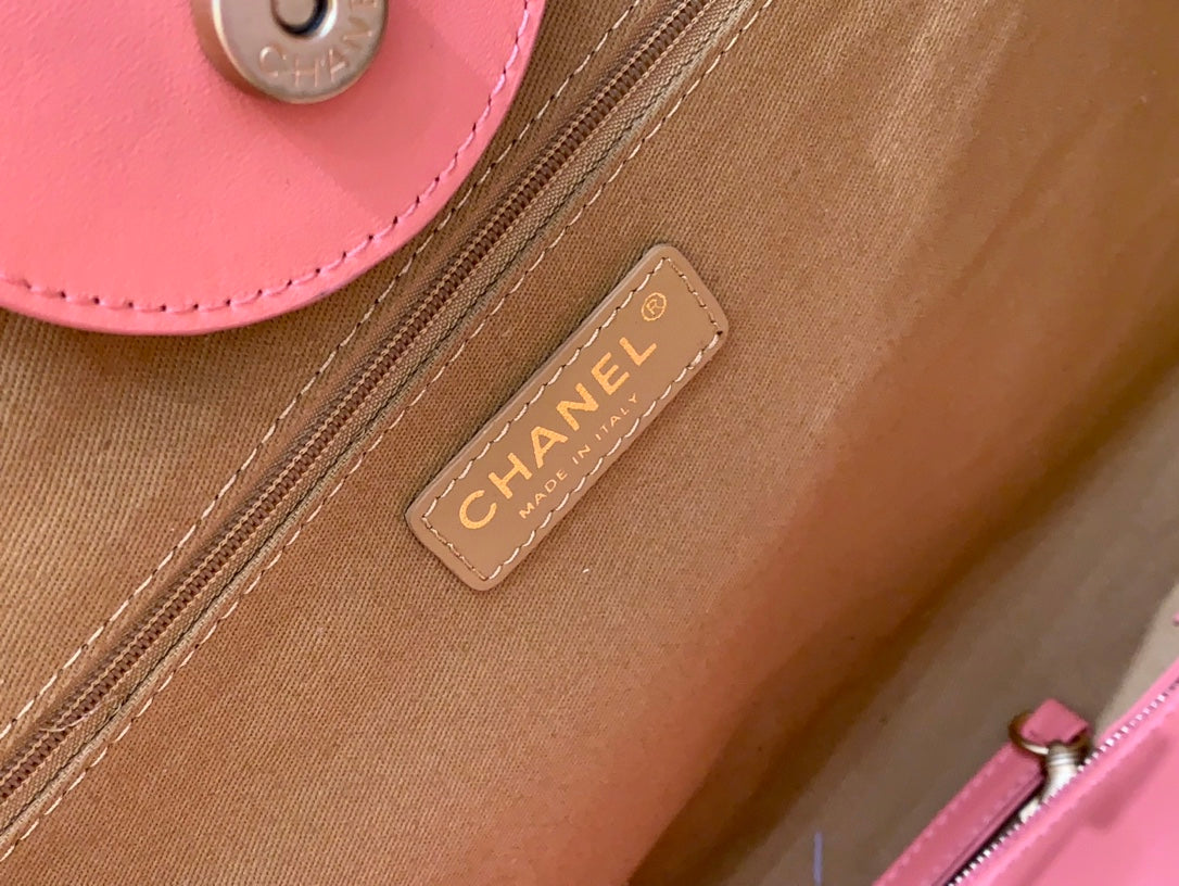 CC Deauville Tote Bag 39CM Orange Calfskin Multicolor Logo