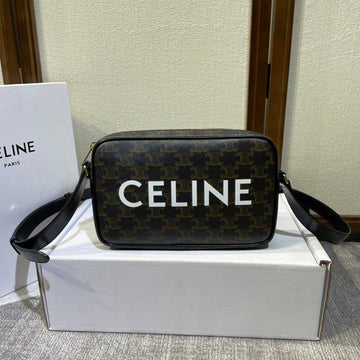 Medium Messenger Bag 23 In Black Triomphe Canvas With Celine Print