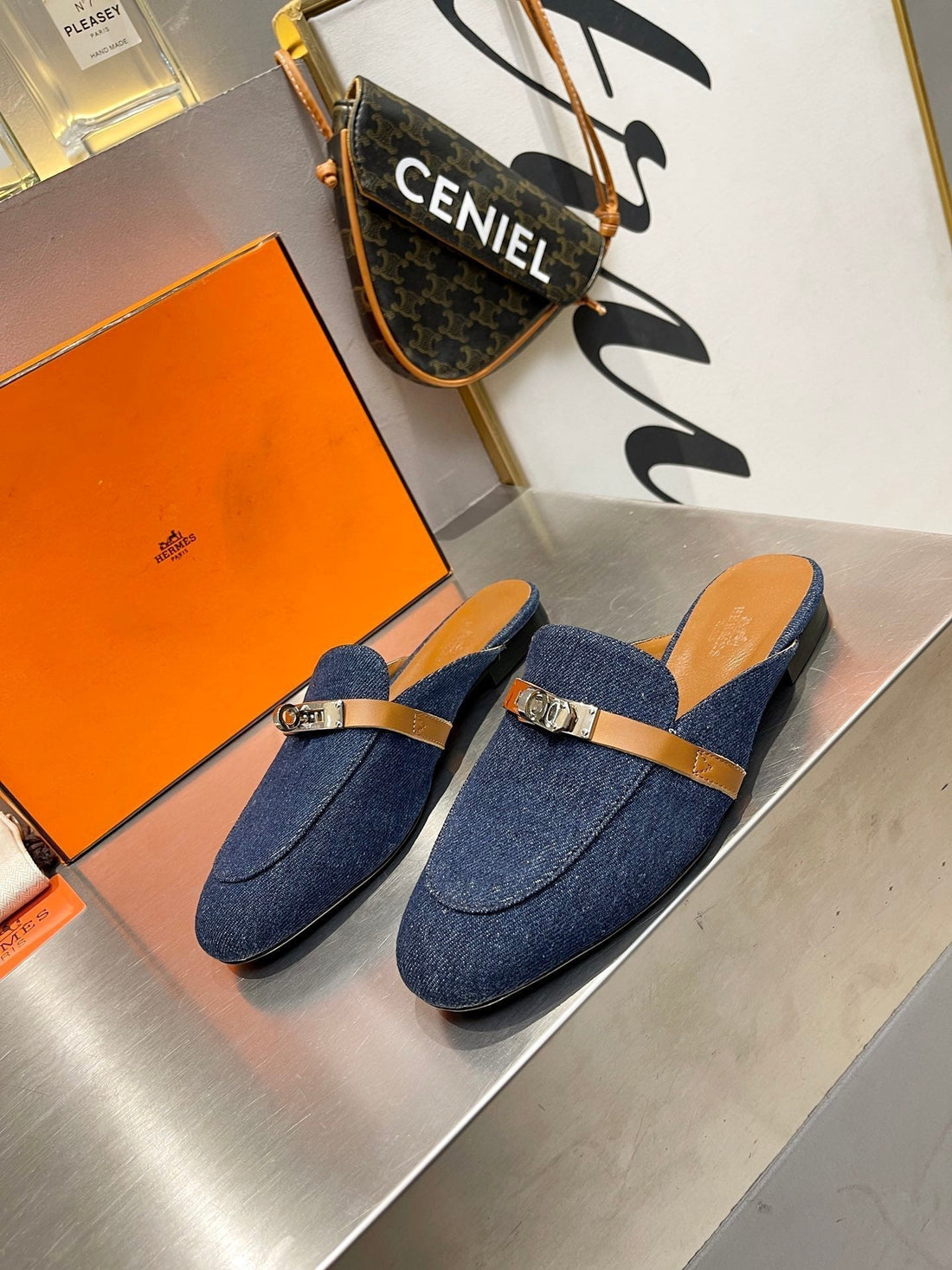 0Z Mule Tawny And Denim Calfskin