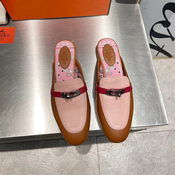 0Z Mule Caramel And Pastel Pink Calfskin With Pattern