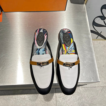0Z Mule White And Black Calfskin With Pattern