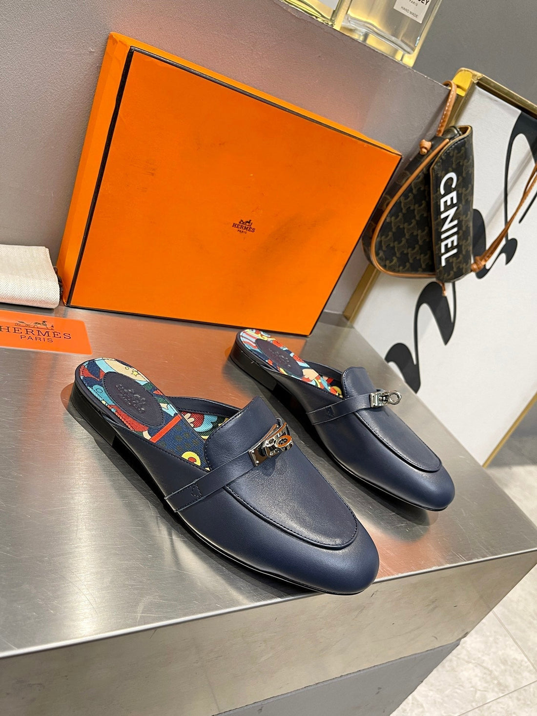 0Z Mule Indigo Calfskin With Pattern