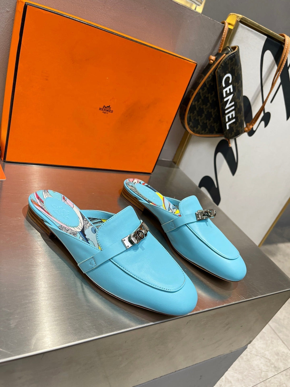 0Z Mule Sky Calfskin With Pattern