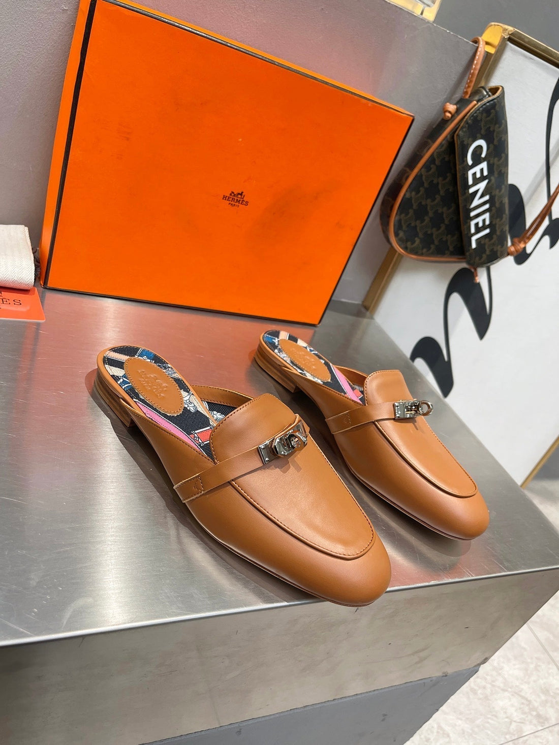 0Z Mule Caramel Calfskin With Black Pattern