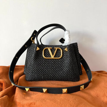 Valentino Spring And Summer Tote Bag Black Raffia 552569