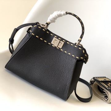 Peekaboo Mini Selleria Bag 23CM Black Leather Shw With 220 Hand-Sewn Stitches
