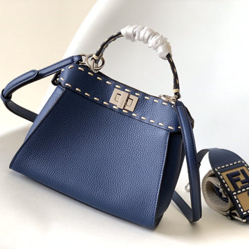 Peekaboo Mini Selleria Bag 23CM Blue Leather Shw With 220 Hand-Sewn Stitches