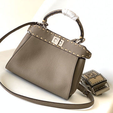 Peekaboo Mini Selleria Bag 23CM Brown Leather Shw With 220 Hand-Sewn Stitches