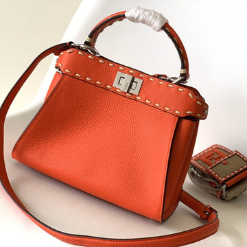 Peekaboo Mini Selleria Bag 23CM Red Leather Shw With 220 Hand-Sewn Stitches