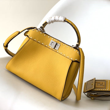 Peekaboo Mini Selleria Bag 23CM Yellow Leather Shw With 220 Hand-Sewn Stitches