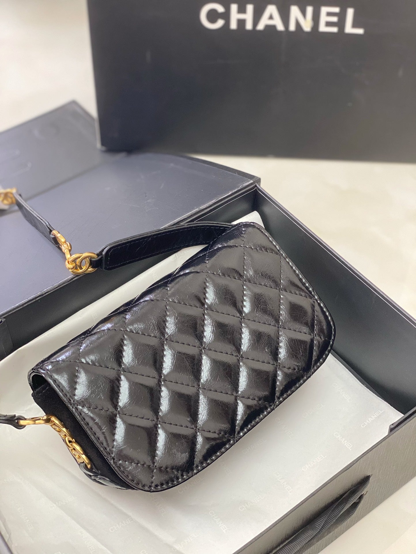 CC MINI 22 FLAP BAG IN BLACK CALFSKIN GOLD HARDWARE Bags Bible