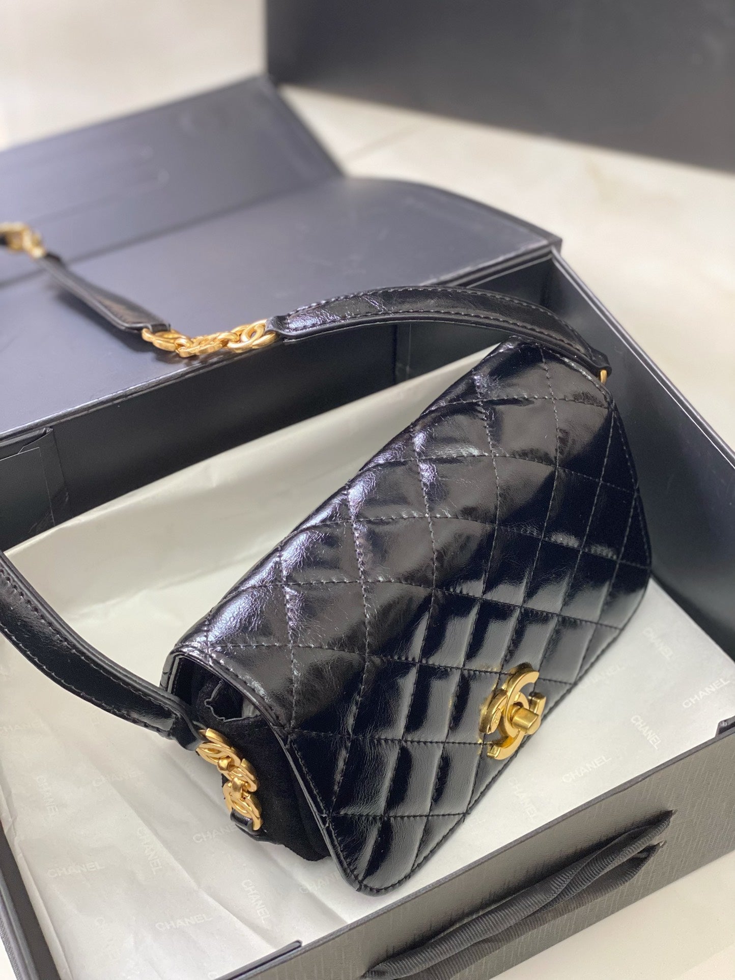 CC MINI 22 FLAP BAG IN BLACK CALFSKIN GOLD HARDWARE Bags Bible