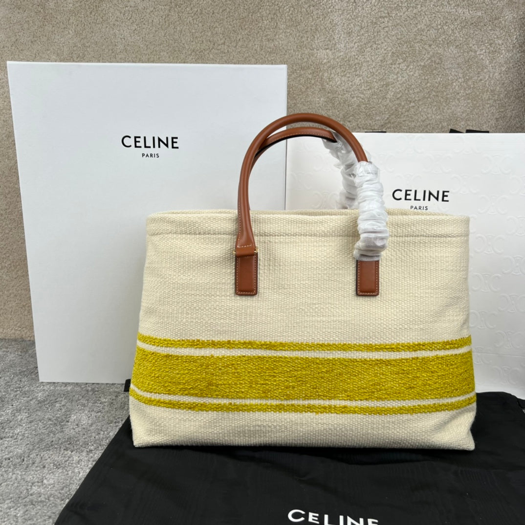 Cabas 44 Printed Canvas White Yellow Tote