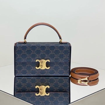 Box Triomphe 22 Black Pattern Natural Calfskin
