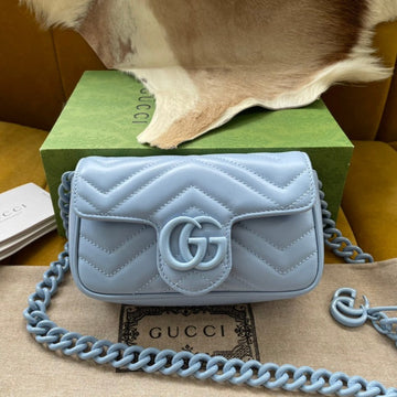 Marmont Mini Handbag 16 In Blue Pastel Calfskin