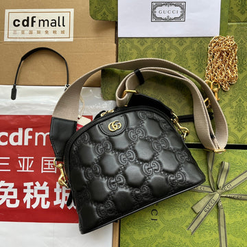 Matelassé Leather Shoulder Bag 23 In Black Embossed Calfskin Gold Hardware