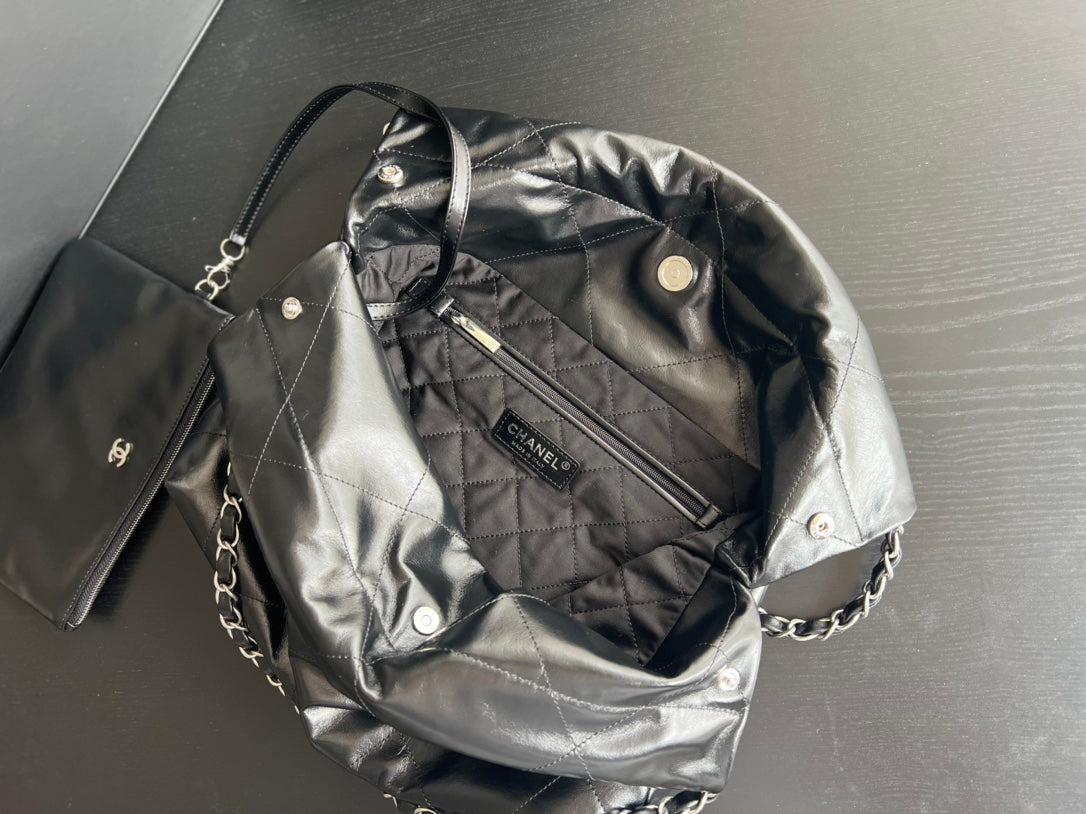 CC Hobo Bag 22 Black Lambskin Silver Hardware