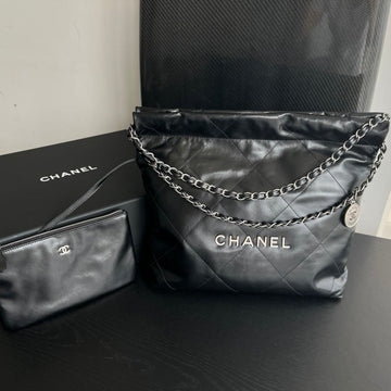 CC Hobo Bag 22 Black Lambskin Silver Hardware