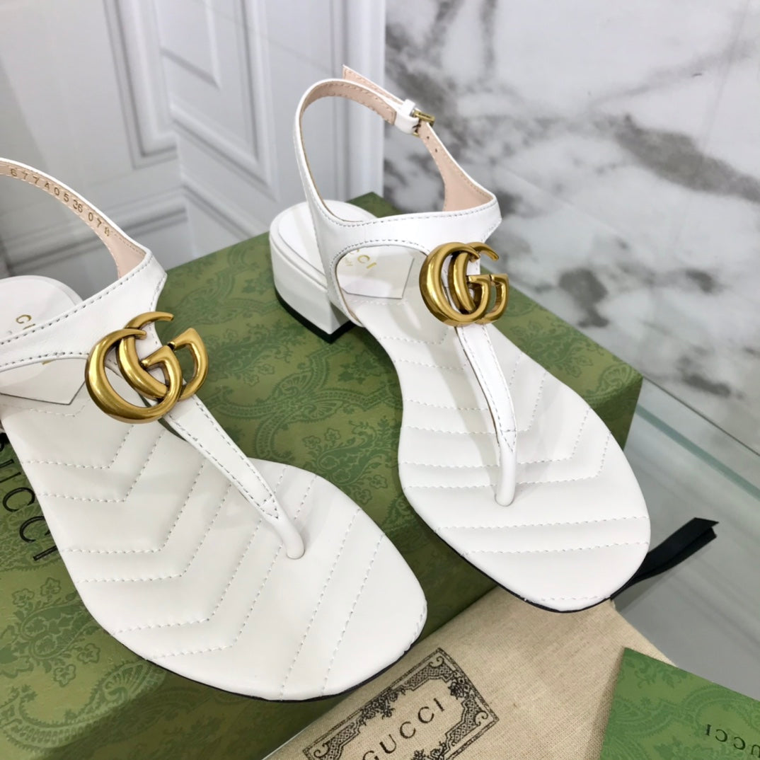 GG Marmont 25 Sandal White Calkskin