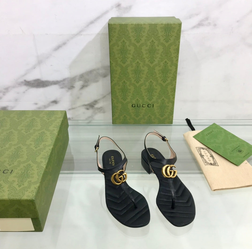 GG Marmont 25 Sandal Black Calkskin
