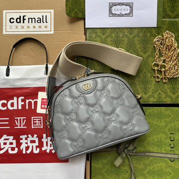 Matelassé Leather Shoulder Bag 23 In Gray Embossed Calfskin Gold Hardware