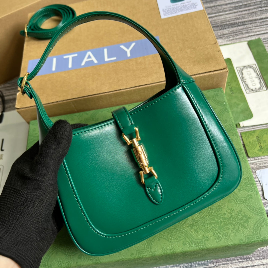 GG Jackie Mini 19 Shoulder Bag In Green Forest Calfskin