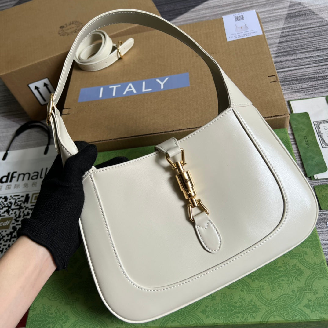GG Jackie Small 28 Shoulder Bag In White Calfskin