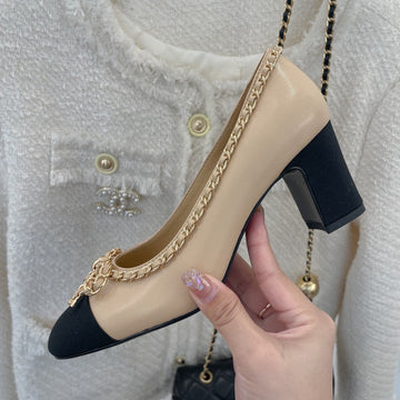 CC High Heels 65MM Beige Bow Tie Chain Lambskin