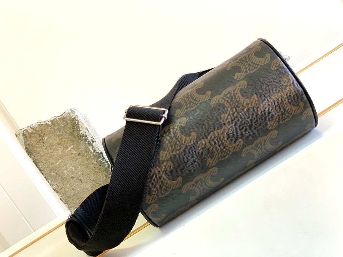 Cylindrical 22 Bag Black Brown Cowhide