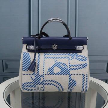 HM Herbag Zip 31 Navy And Cream Monogram Canvas