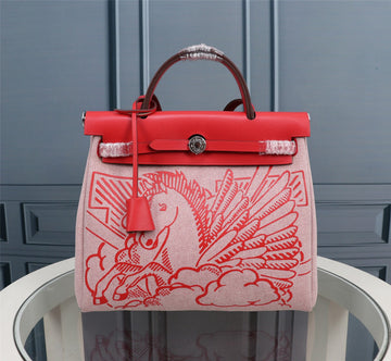 HM Herbag Zip 31 Red And White Horse Motif Canvas