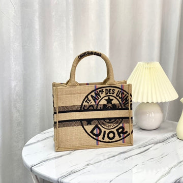 Shopping Bag 26 In Beige And Black Embroidered Canvas
