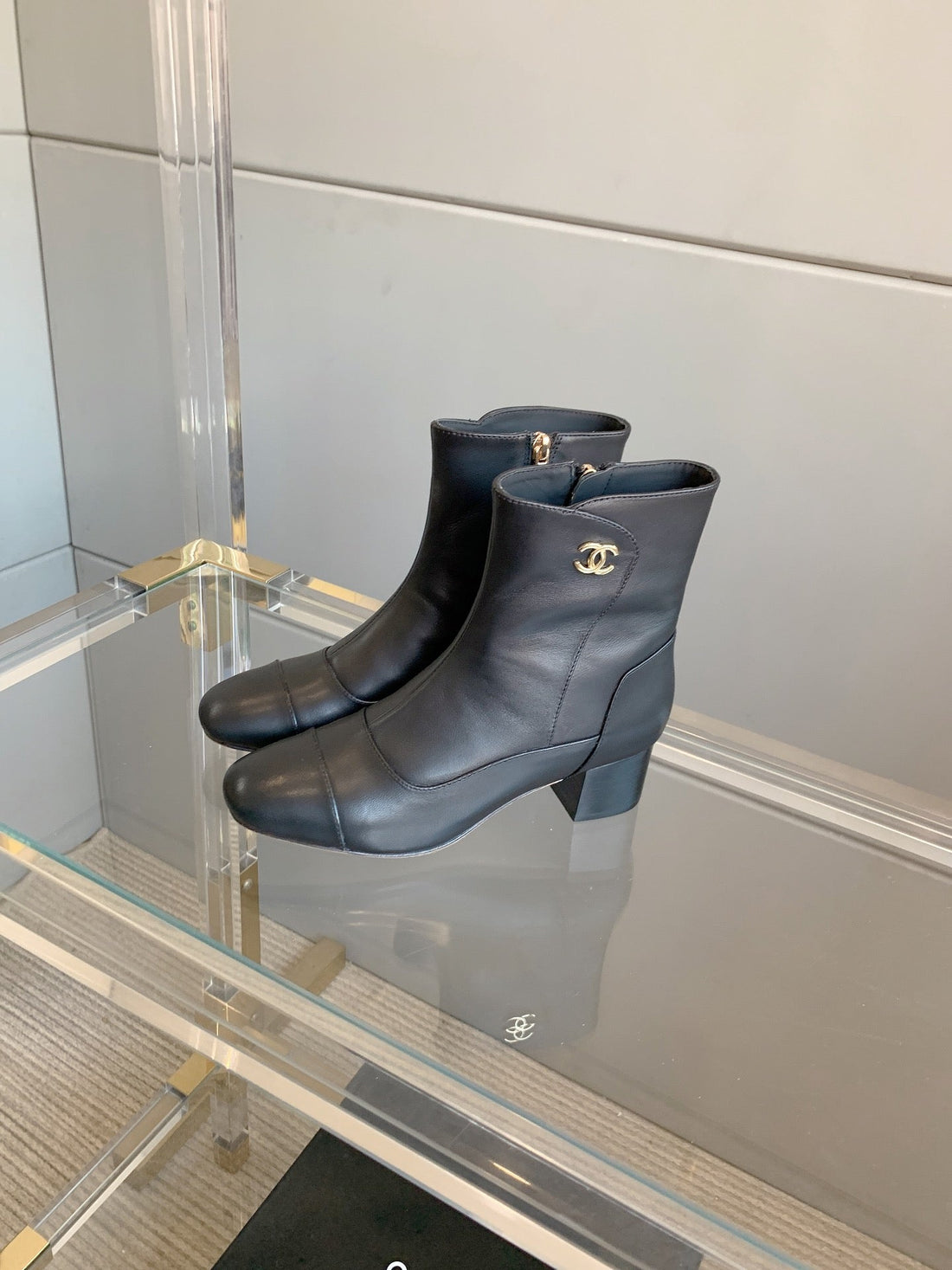 CC Ankle Boots Block Heel 60MM Black Cowhide 464567
