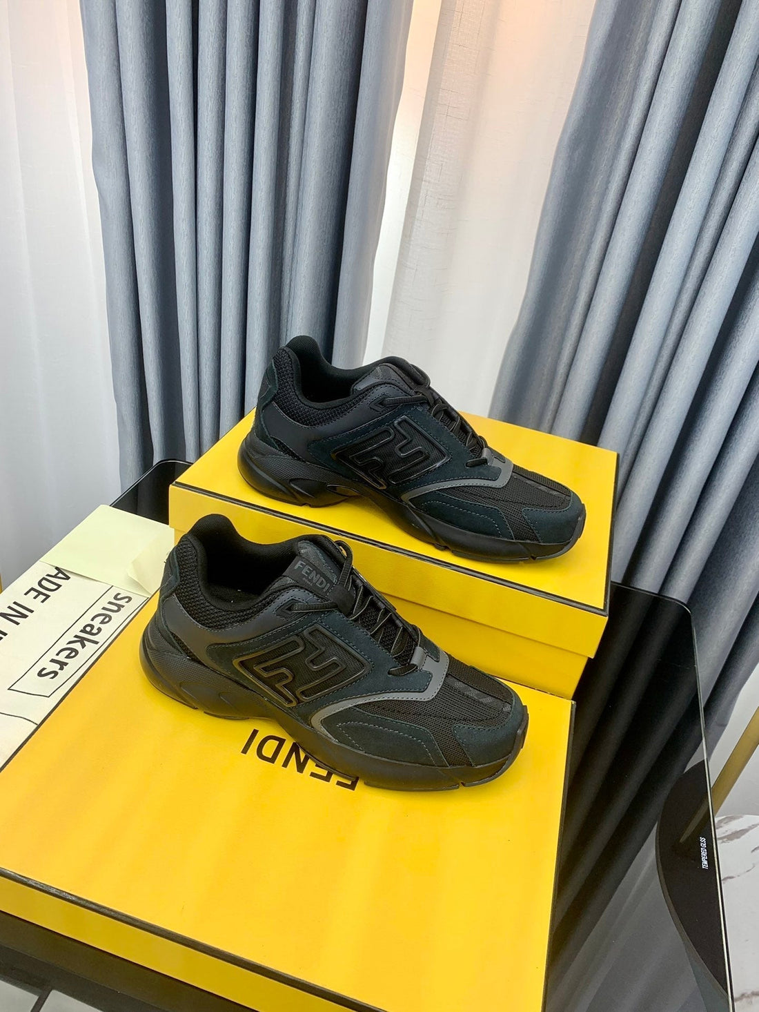 Fendi Faster Trainer In Black Calfskin And Suede