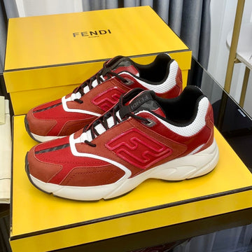 Fendi Faster Trainer In Burgundy Red Suede And Calfskin