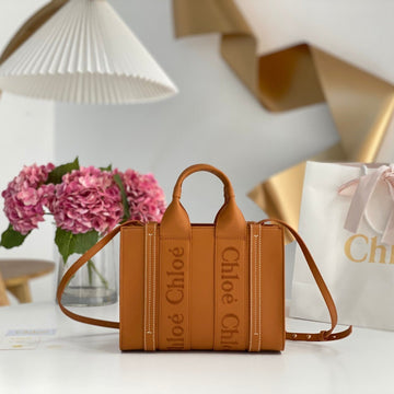 Chloé Woody Small Tote Bag 26CM Brown Calfskin