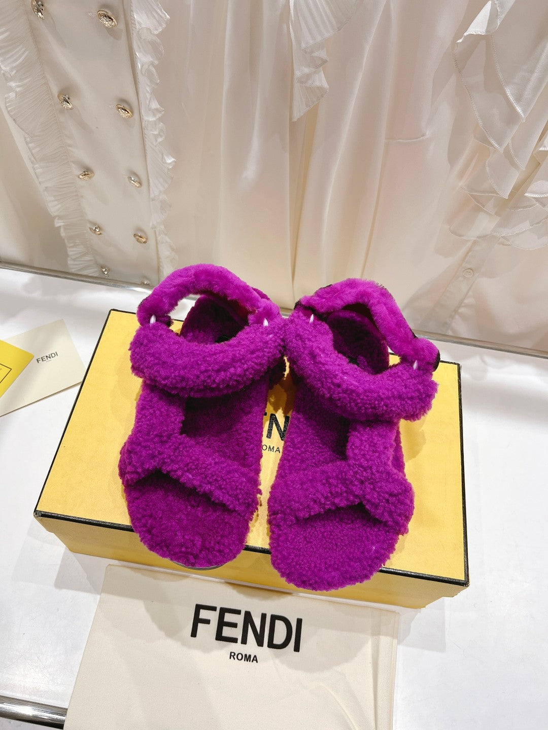 Fendi Dad Sandal In Magenta Purple Fleece