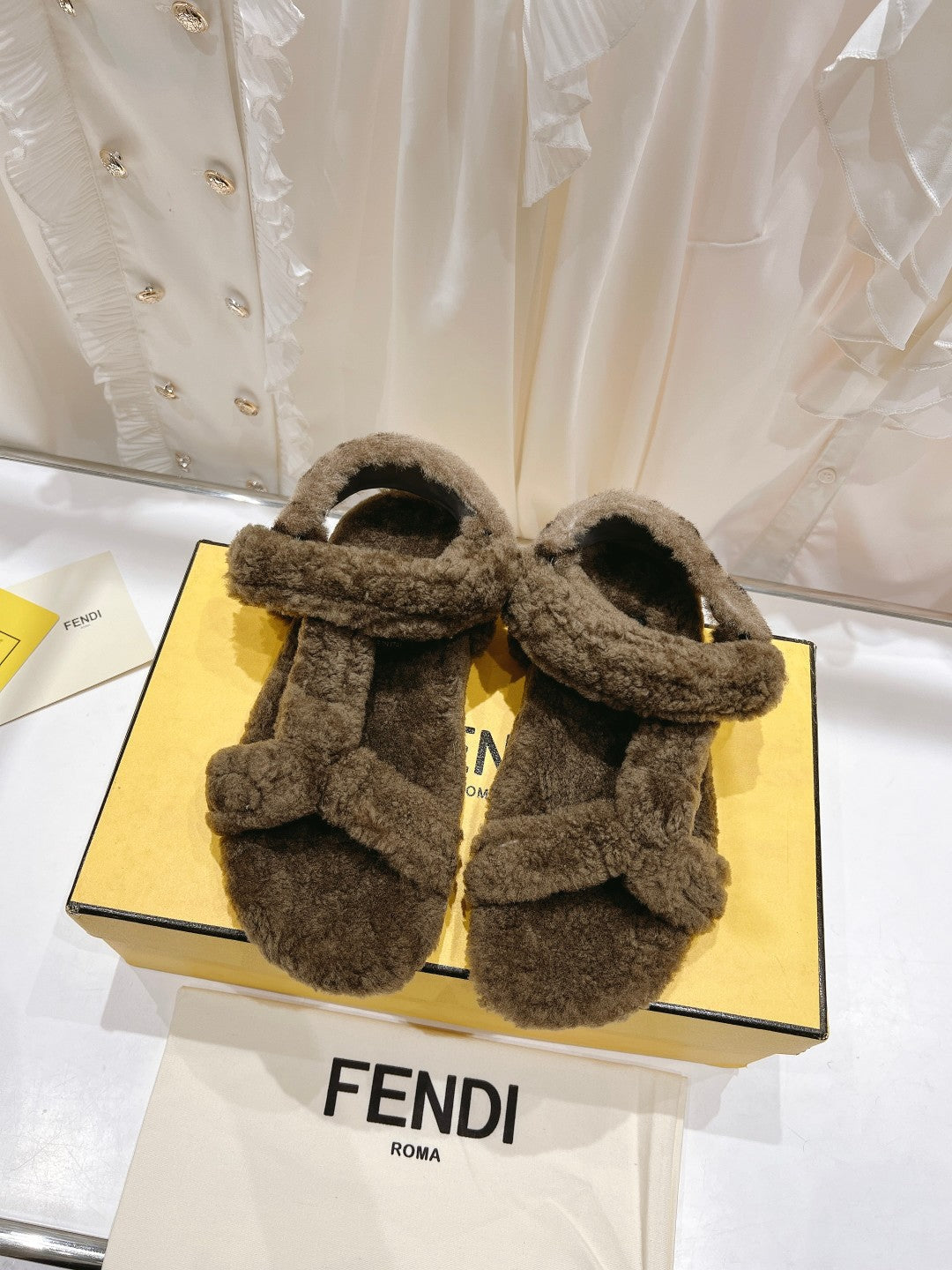 Fendi Dad Sandal In Mocha Brown Fleece