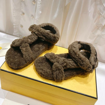 Fendi Dad Sandal In Mocha Brown Fleece