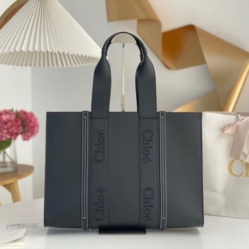 Chloé Woody Tote Bag Black 45CM Calfskin 531229