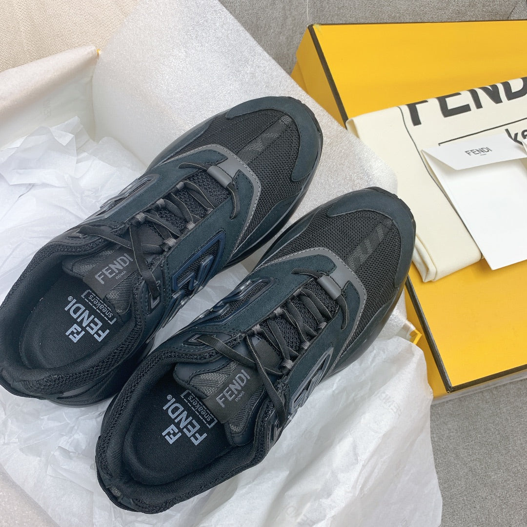 Fendi Faster Trainers In Black Suede And Breathable Mesh