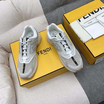 Fendi Faster Trainers In Grey Suede And Breathable Mesh