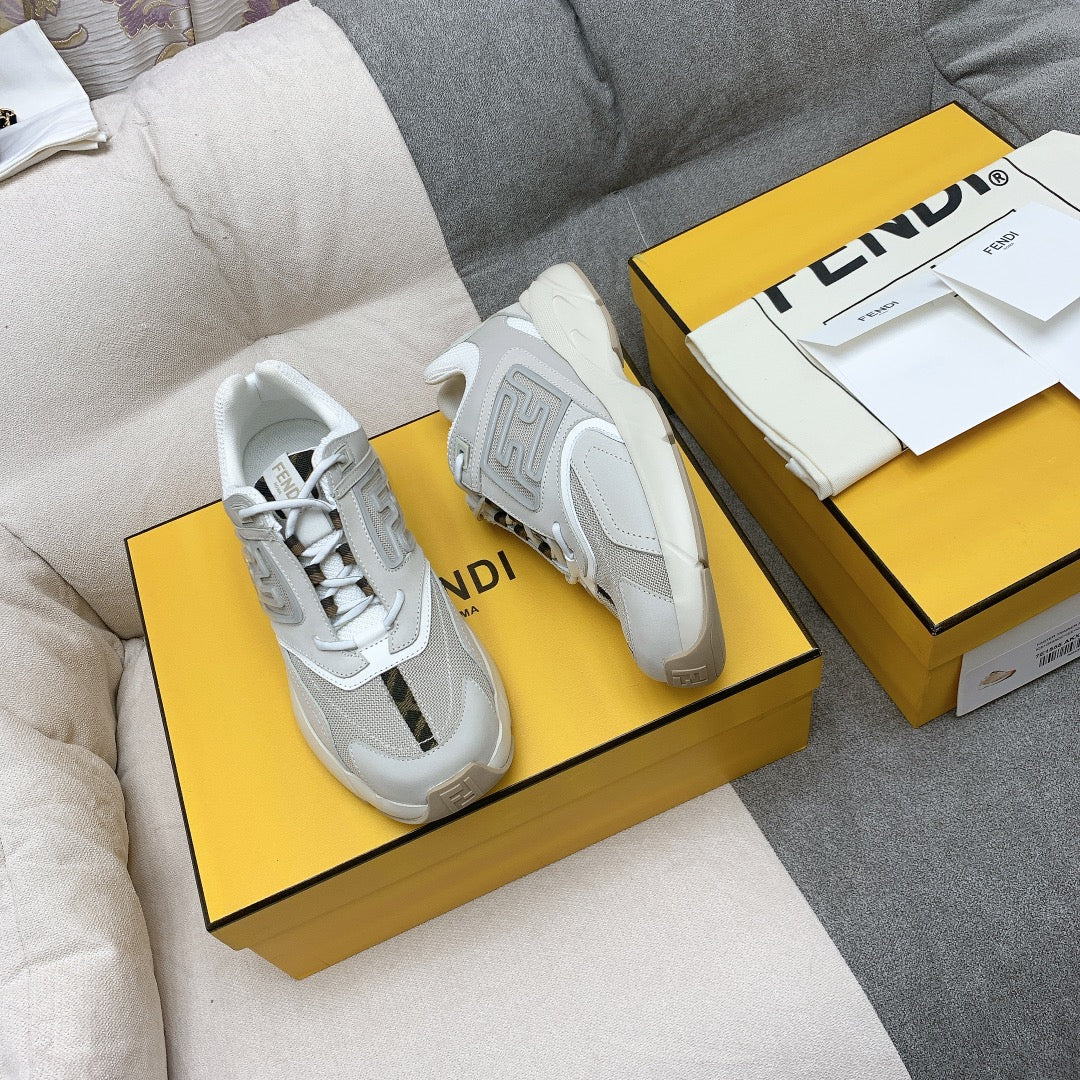 Fendi Faster Trainers In Grey Suede And Breathable Mesh