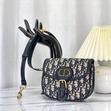 Small CD Bobby 18CM Blue Oblique Canvas Gold Hardware