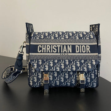Medium 28 Diorcamp Bag In Blue Oblique Embroidery