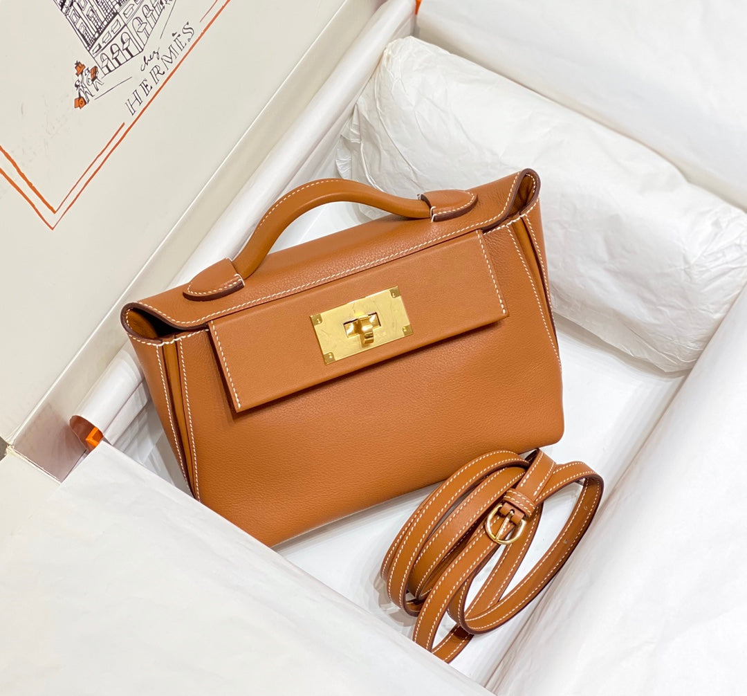 HM Mini 24 Sur 24 Bag 21CM Gold Swift Cowhide Gold Hardware 250264
