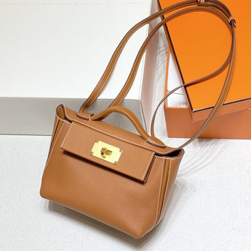 HM Mini 24 Sur 24 Bag 21CM Gold Swift Cowhide Gold Hardware 250264